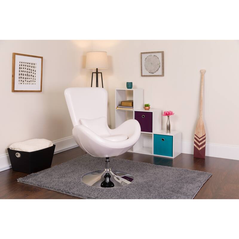 LeatherSoft Swivel Side Reception Chair with Bowed Seat - White Faux Leather