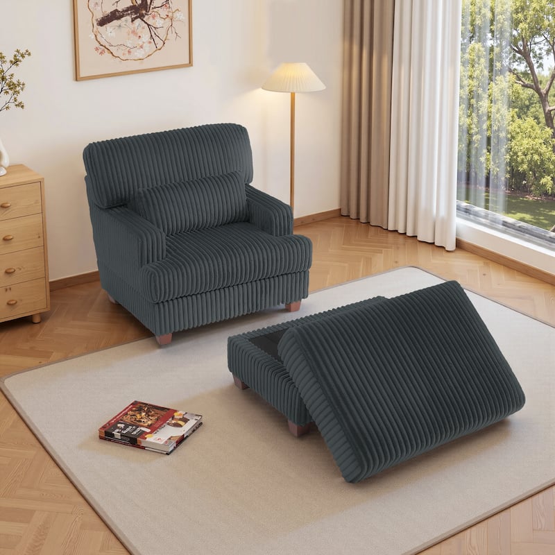 36" W Upholstered Chaise Lounge Oversized Accent Chair with Ottoman
