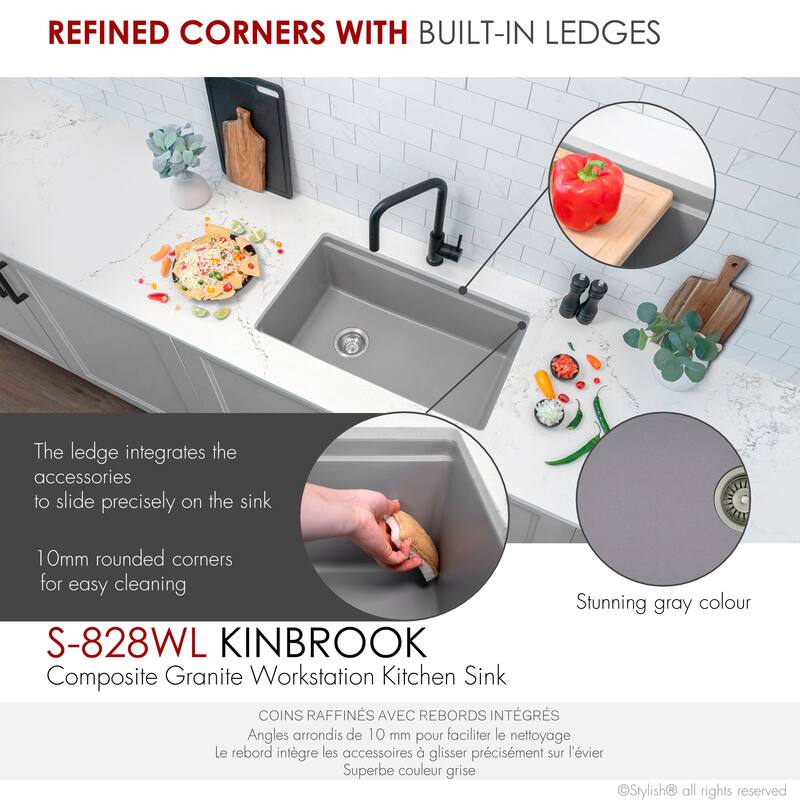 STYLISH Dual Mount 28" Single Bowl Composite Granite Kitchen Sink - 28" x 18" x 9.5"