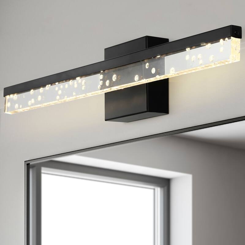 Baxter 22" 1-Light Modern Contemporary 360-Degree Rotatable Iron/Seeded Acrylic Integrated LED Vanity Light, by JONATHAN Y