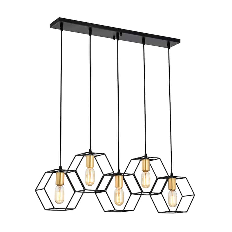 Berenice 33 Inch Clean Modern Industrial Style Matte Black and Satin Gold Finish Ceiling Lighted Chandelier 5-Light - N/A