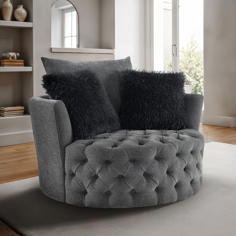 Furniture of America Arven Modern 45-inch Fabric Button Tufted Swivel Accent Chair - Dark Grey