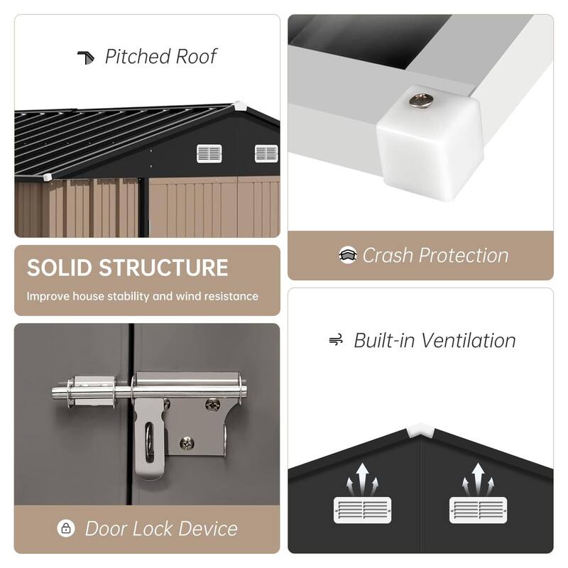 8x8 FT Metal Outdoor Storage Shed, Steel Utility Tool Shed Storage House with Lockable Door Design