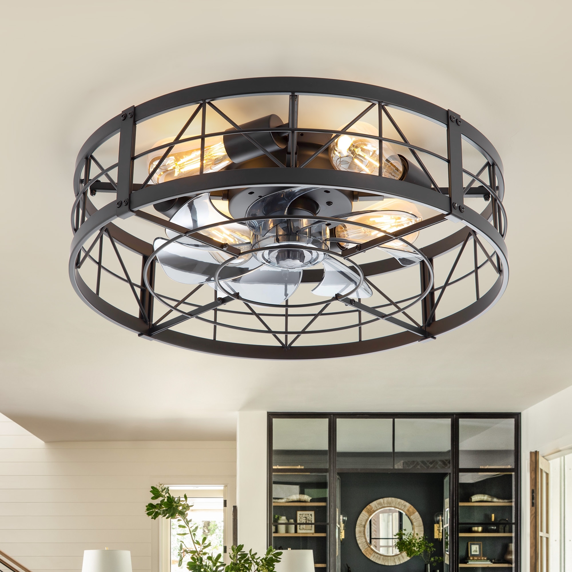 20 Inch Ceiling Fan with Lights and Remote, 6-Speed Reversible DC Motor, 1/2/4H Timer, Flush Mount for Bedroom - 20-Inch