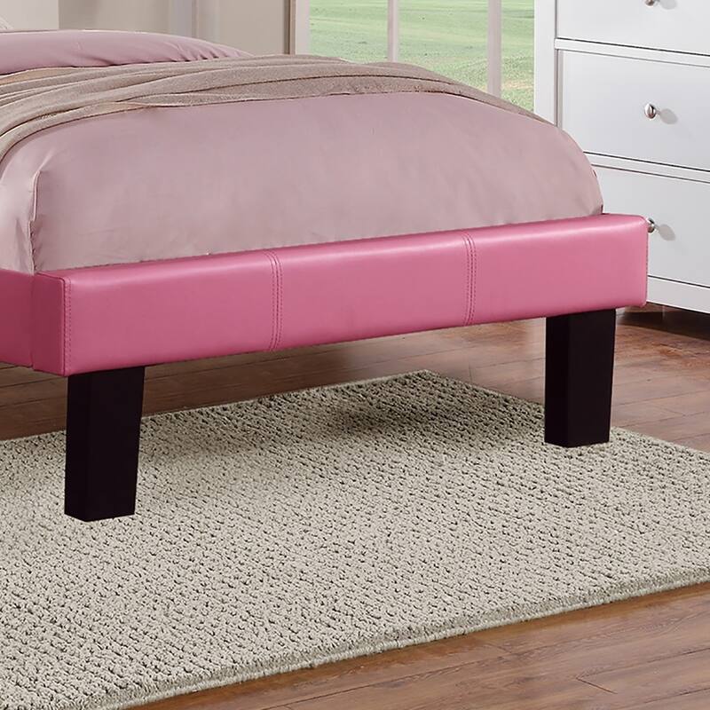 Pink Faux Leather Full Size Bed with Tufted Diamond Headboard & Wooden Legs - Modern Bedroom Furniture