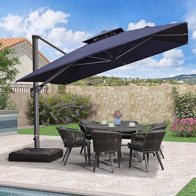 PURPLE LEAF Patio Cantilever Umbrella with 360 Degree Rotation
