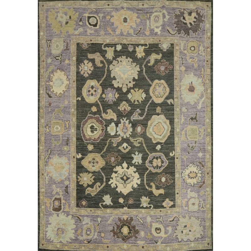 Vegetable Dye Wool Oushak Turkish Area Rug, Floral geometric Carpet - 9' 8'' X 7' 11''