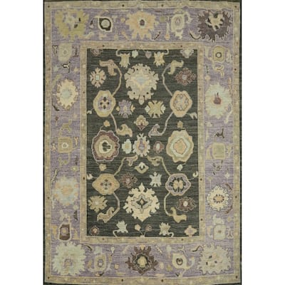 Vegetable Dye Wool Oushak Turkish Area Rug, Floral geometric Carpet - 9' 8'' X 7' 11''
