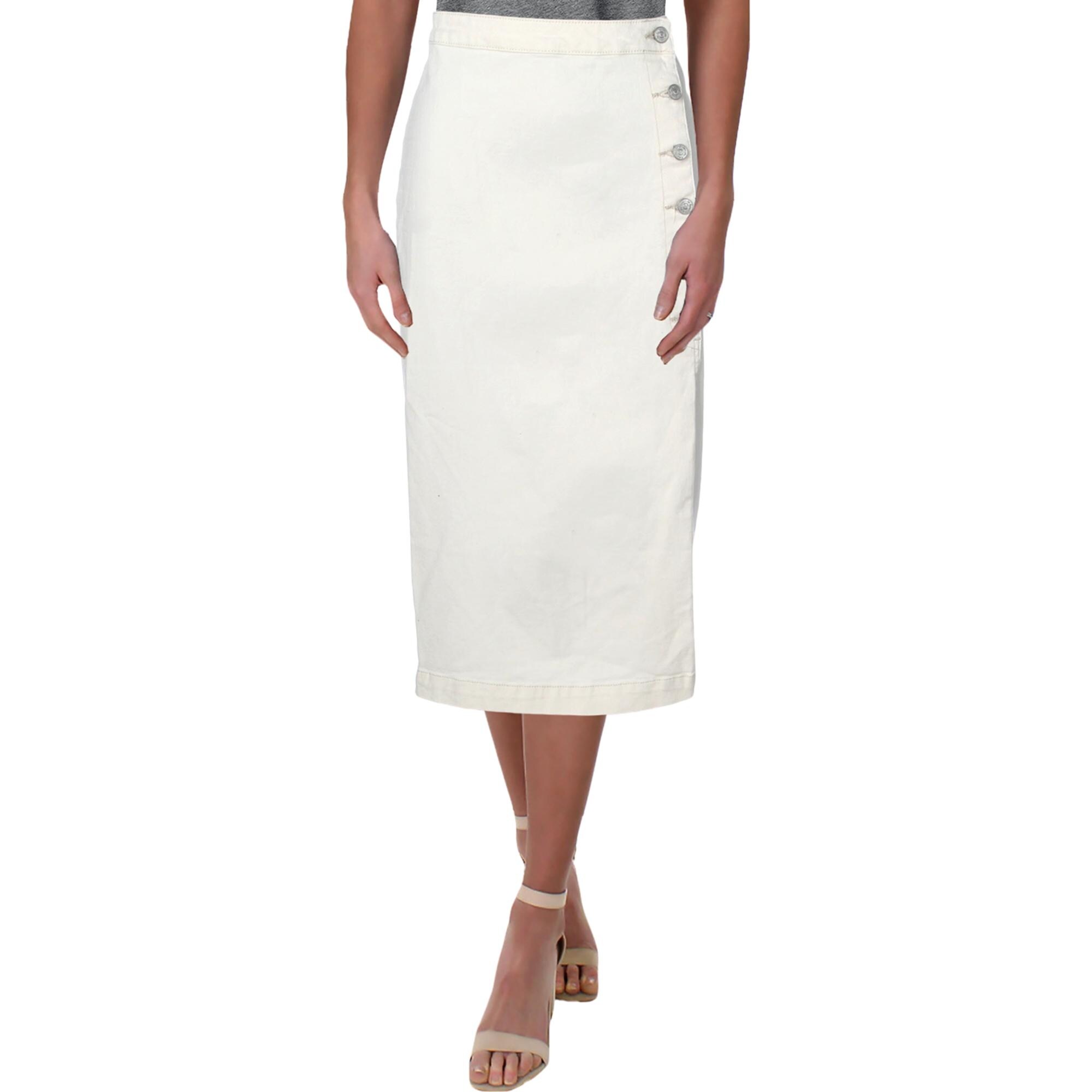 high waisted white denim skirt
