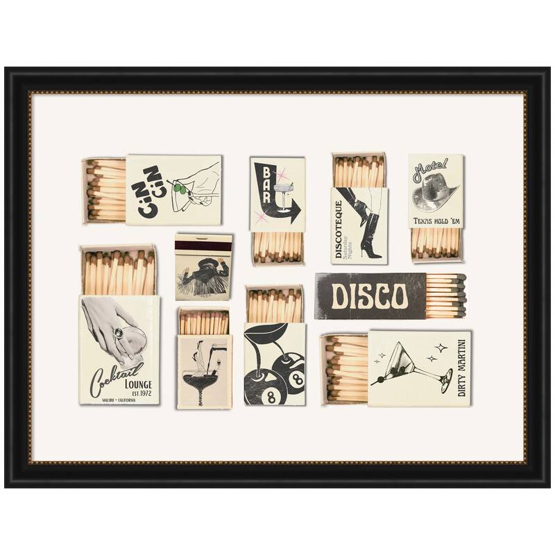 Kate and Laurel Vintage Matchboxes Neutral Black and Beige by Honey Island Studio Framed Wall Art Print - 44 x 34 - Black