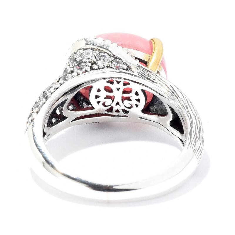 925 Sterling Silver White Natural Zircon and Rhodochrosite Ring