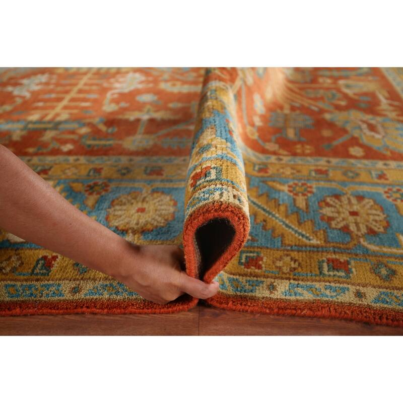 Orange Heriz Serapi Oriental Area Rug Hand-Knotted Wool Carpet - 9'0"x 11'9"