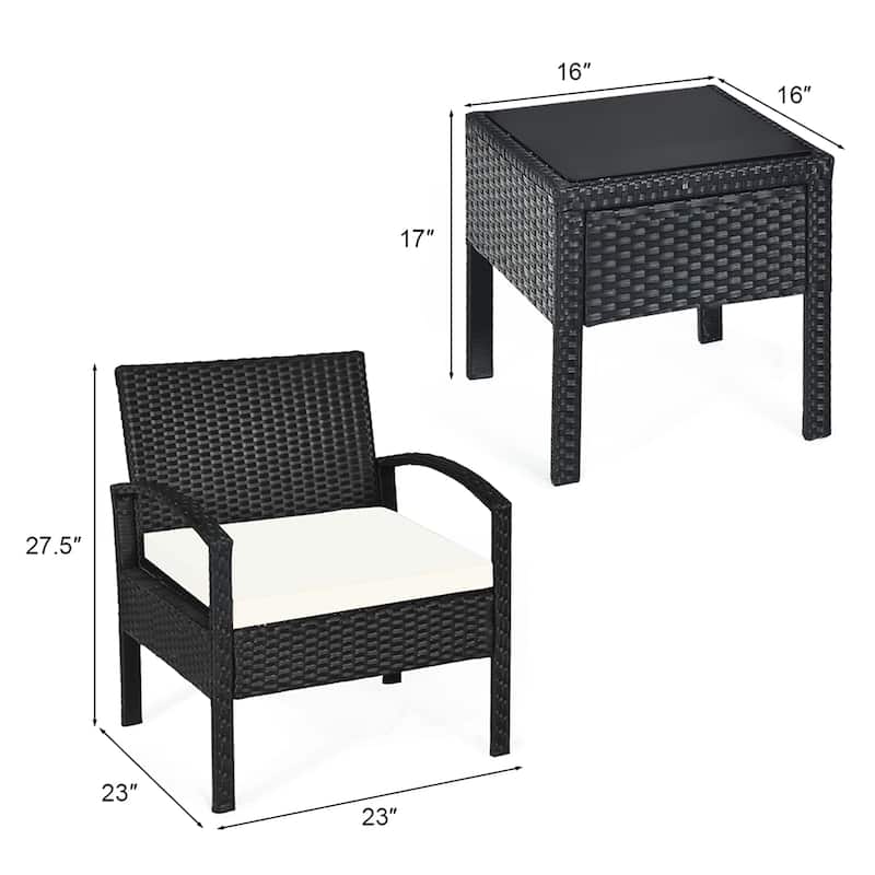 3 Piece Patio Furniture Set Rattan Chair with Coffee Table