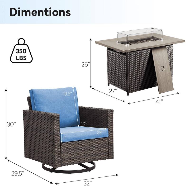 4 Swivel Chair with Fire Pit Table Brwon-Blue - Brown