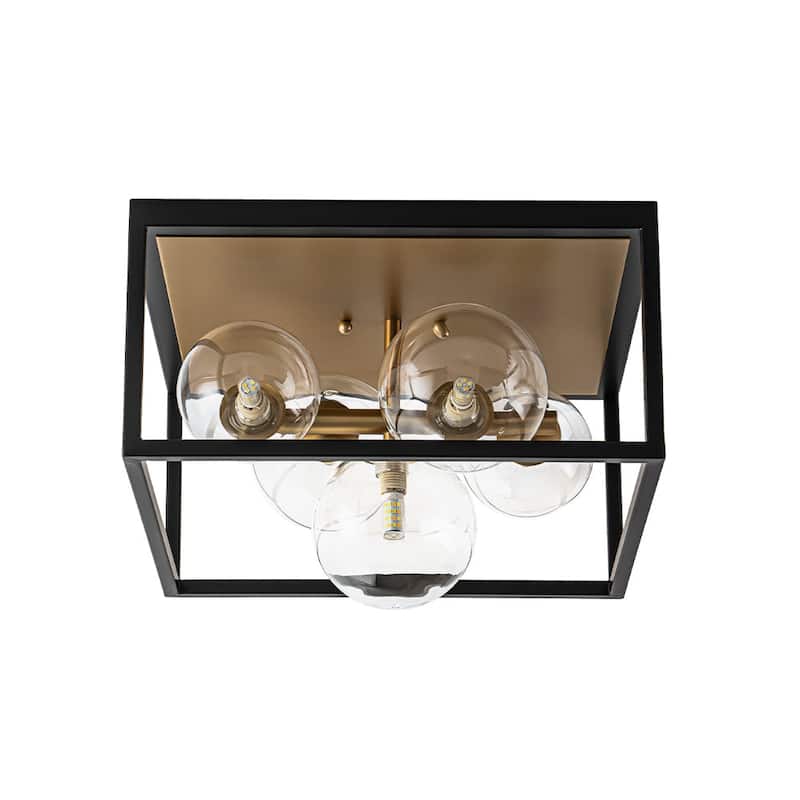 5-Light Dining Room Square Flush Mount With Clear Glass Globe Shade - 14.2in