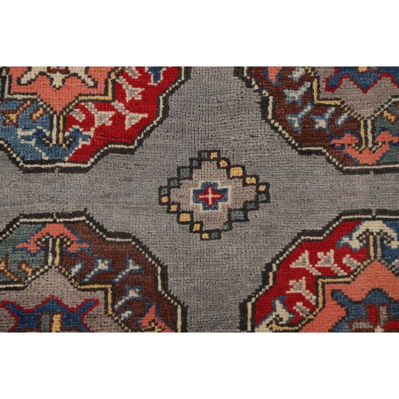 All-Over Gray Kazak Living Room Area Rug Hand-Knotted Wool Carpet - 6'7" x 9'8"