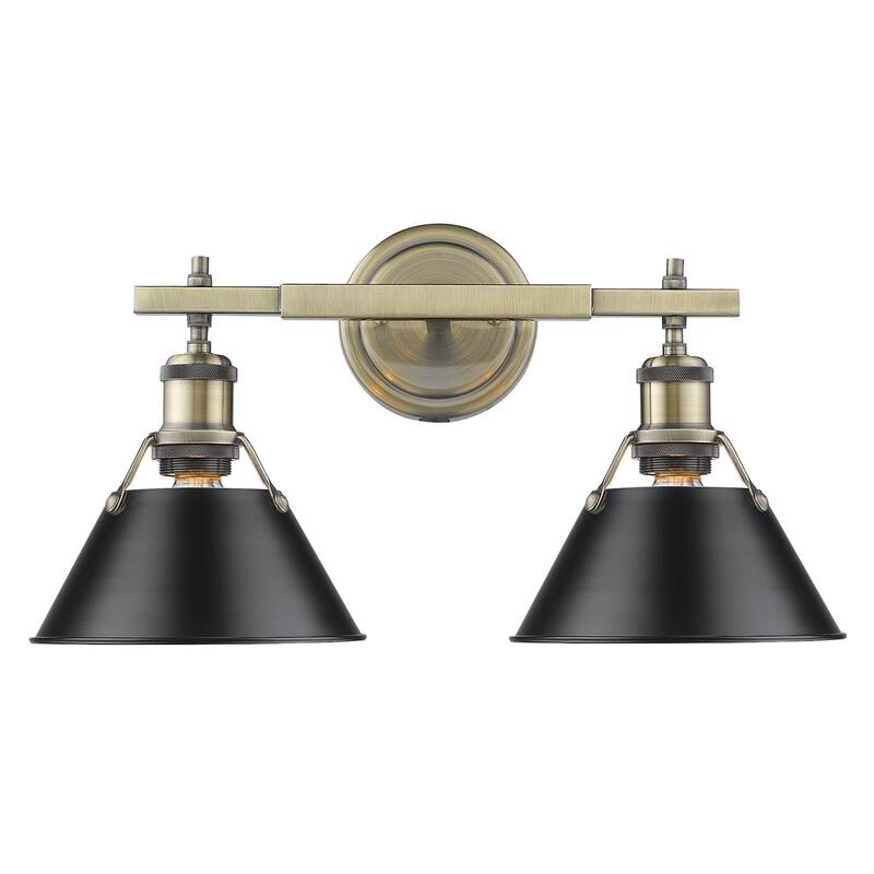 Golden Lighting Orwell 2 Light 18-1/4" Wide Bathroom Vanity Light in - Aged Brass with Black Shades