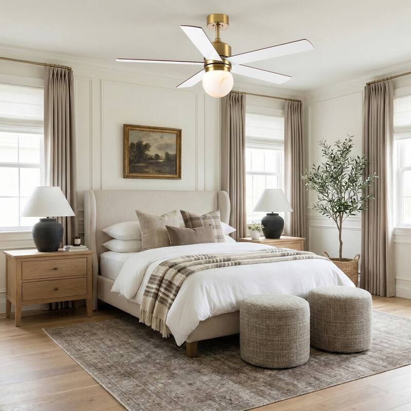 52" Modern Brushed Gold Bubble Glass Dimmable Ceiling Fan with LED Light and Remote