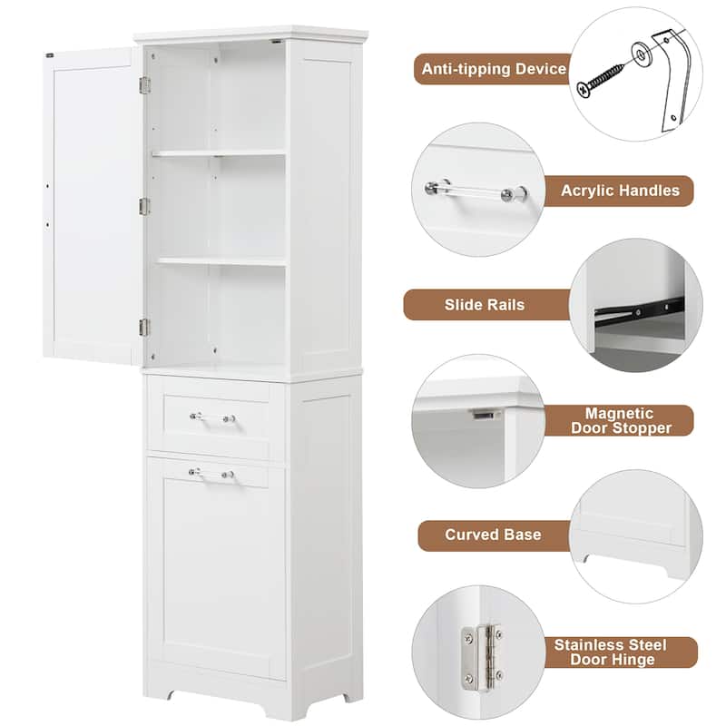 GDFStudio - Rowan Tall Freestanding Bathroom Storage Cabinet with Two-Sized Drawers and Adjustable Shelf