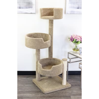 Solid Wood and Carpet Multi-Level Cat Tree for Large Cats with Deep Beds, Sisal Rope Scratching Posts and Sturdy Wide Base