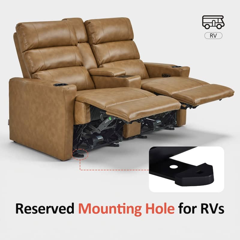 MCombo 62.6'' RV Recliner Loveseat Sofa with Console, Zero Wall Hugger Power Loveseat Recliner with USB Charge Ports, Outlet