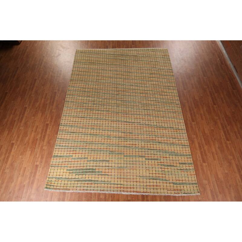 All-Over Checkered Moroccan Large Area Rug Hand-Knotted Wool Carpet - 9'10"x 14'4"