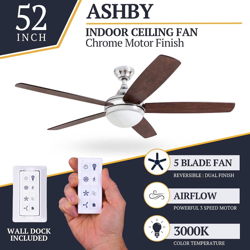 Copper Grove Mills 52-inch Modern Chrome Ceiling Fan with Remote