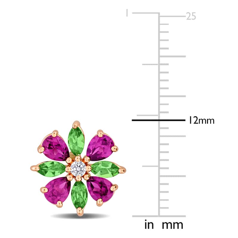 Miadora Multi-Gem Flower Stud Earrings Sterling Silver