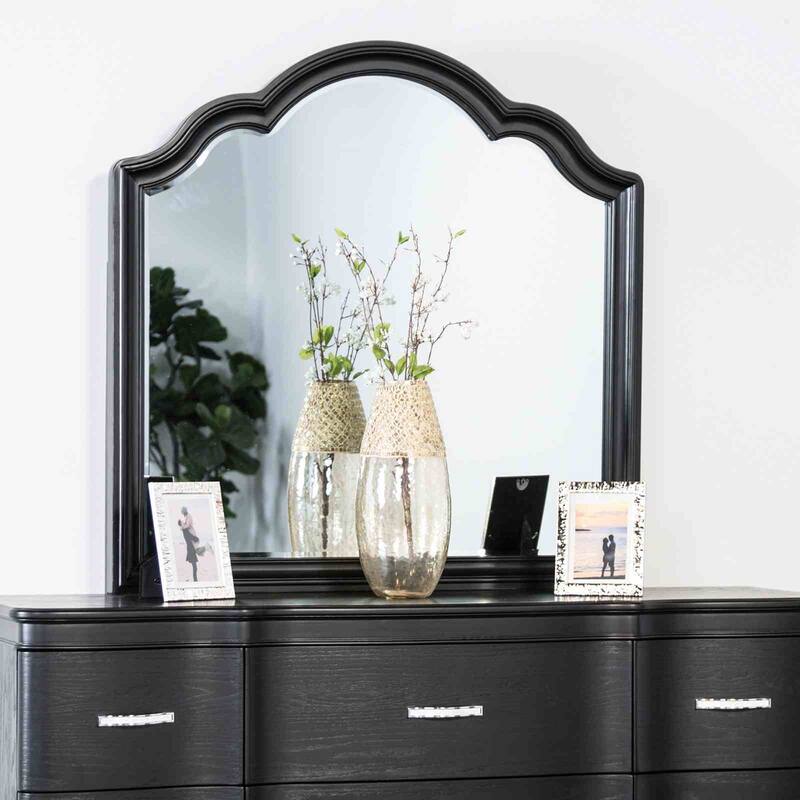 Glam Black Finish 4 Piece Bedroom Set Bed Nightstand Mirror Dresser