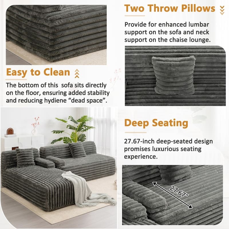 Modern 110" Upholstered Sectional Sofa Couch Free-combined Sofa for Living Room