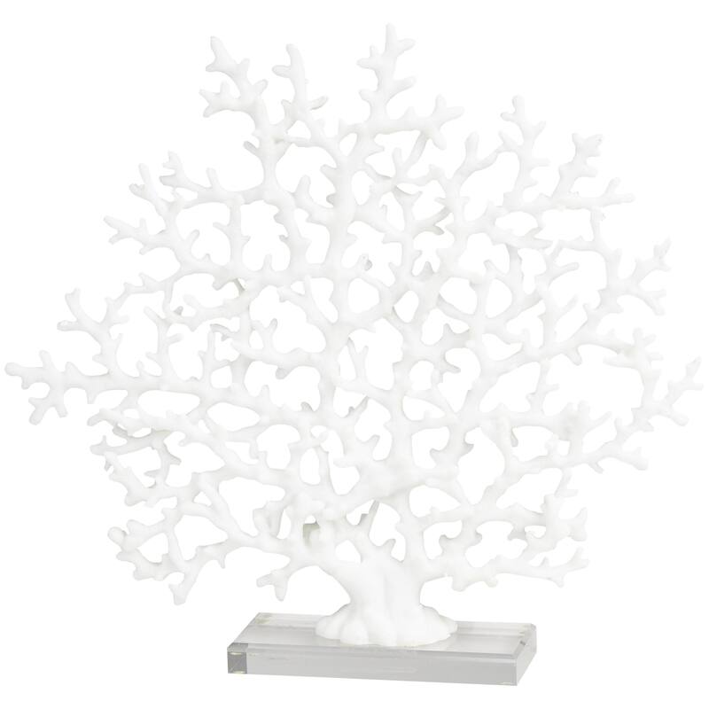 Resin Coral Decorative Sculpture with Clear Resin Base - White or Blue - Roche River Decor - White - 17"W, 16"H