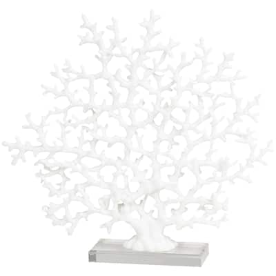 Resin Coral Decorative Sculpture with Clear Resin Base - White or Blue - Roche River Decor