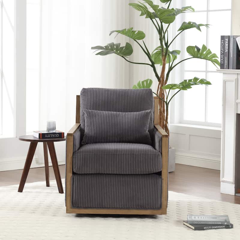 Dark Gray Modern 26.77" Upholstered 360° Swivel Barrel Chair with Sturdy Hardwood Frame for Living Room