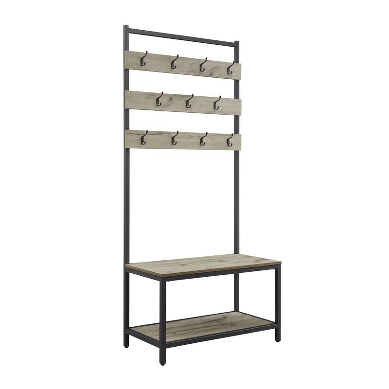 Wooden Hall Tree with 11 Double Hooks - 69" - Gray