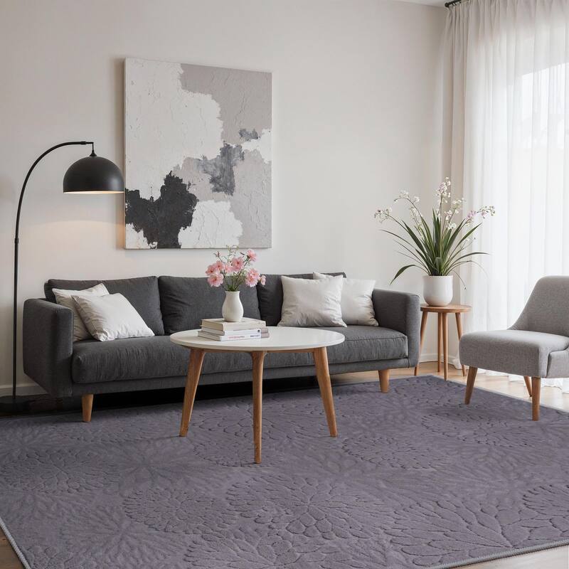 Mcow High-Low Textured Plush Washable Non-Slip Area Rug - 8' x 10' - Dark Grey - Rectangle