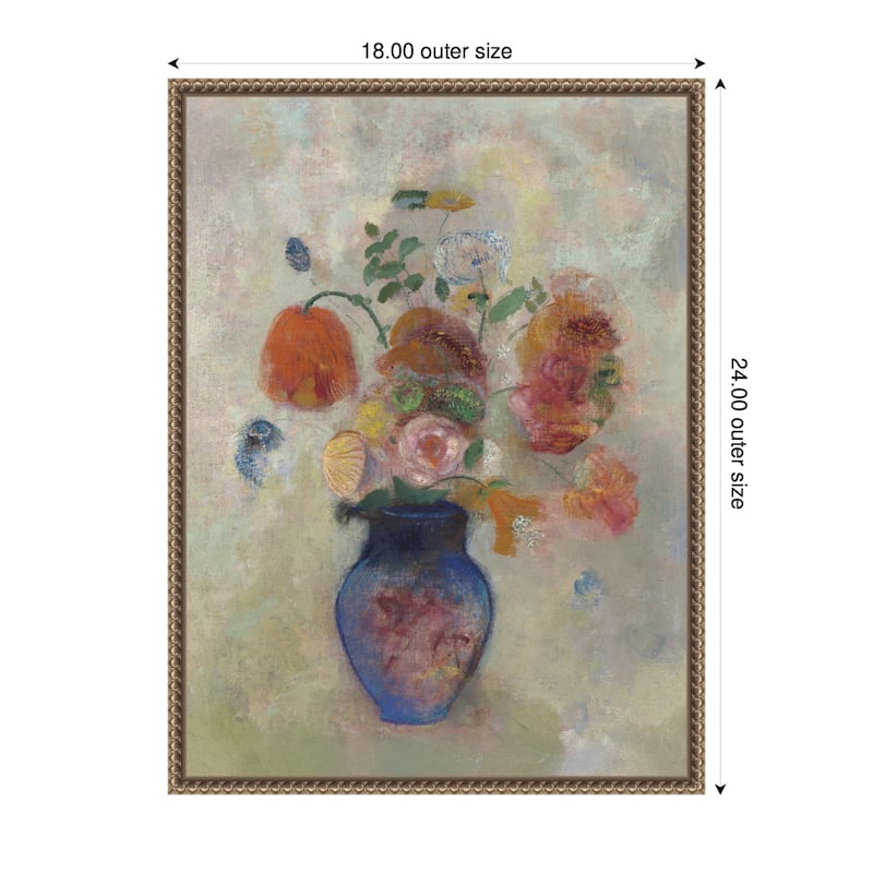 Kate and Laurel Large Vase with Flowers 1912 Odilion Redon by Nostalgia Prints Framed Canvas Wall Art Print