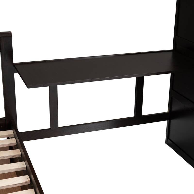 L-Shaped Bunk Bed with Twin and Full Beds, 3 Drawers & Wardrobe - 600lb Capacity, Solid Wood Frame