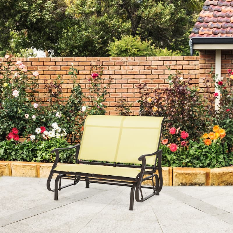 Outsunny 2-Person Outdoor Glider Bench with Powder Coated Steel Frame，2 Seats Porch Rocking Glider for Backyard, Lawn, Garden