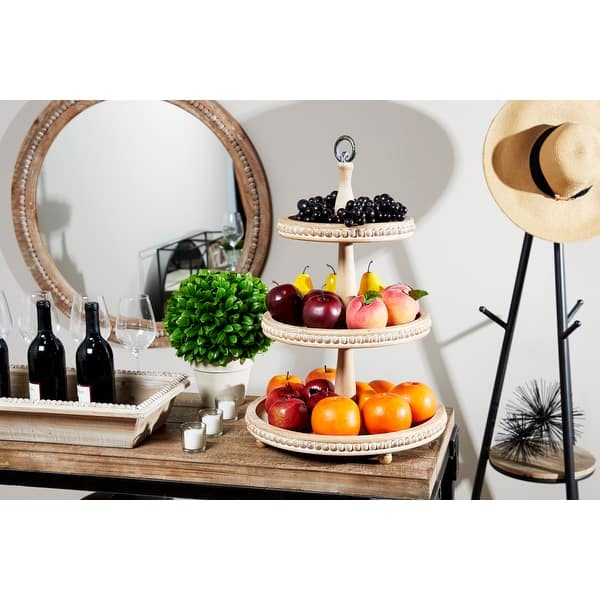 slide 2 of 6, Light Brown Washed Wood 3 Tier Farmhouse Round Server Display Tray - 17 x 17 x 24Round