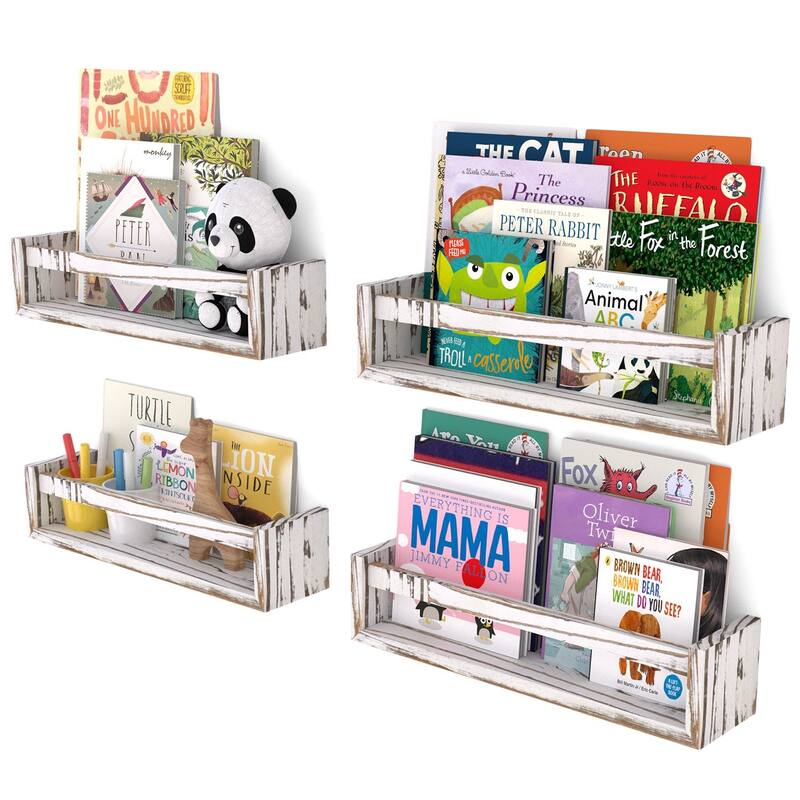 Wallniture Utah Wood Wall Shelves for Book and Toy Storage (Set of 4)