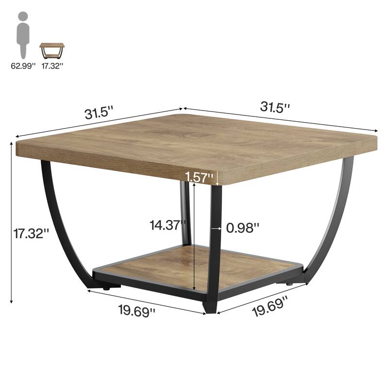 31.5" Square Coffee Table, 2-Tier Accent Center Cocktail Table