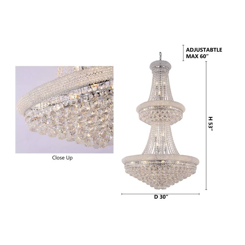 32-Light Chrome Chandelier With Clear Crystal Accents