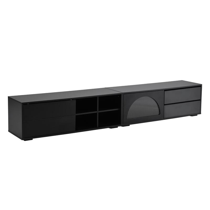 TV Stand for TVs Up to 100'', Entertainment Center with 2 Drawers and Sliding Door , TV Console with LED Light