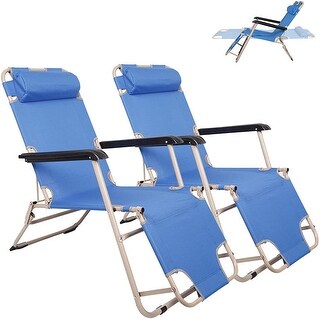 Set of 2 Portable Reclining Lounge Patio Chairs Folding Outdoor