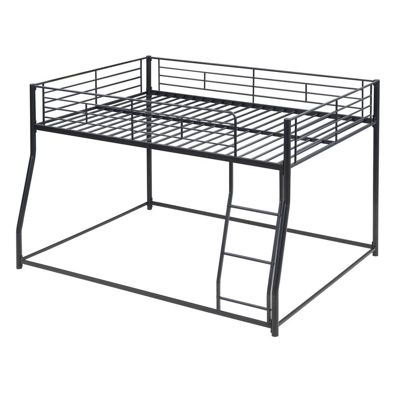 Roomfitters Metal Floor Bunk Bed, Full XL over Queen Frame with Ladder, Black