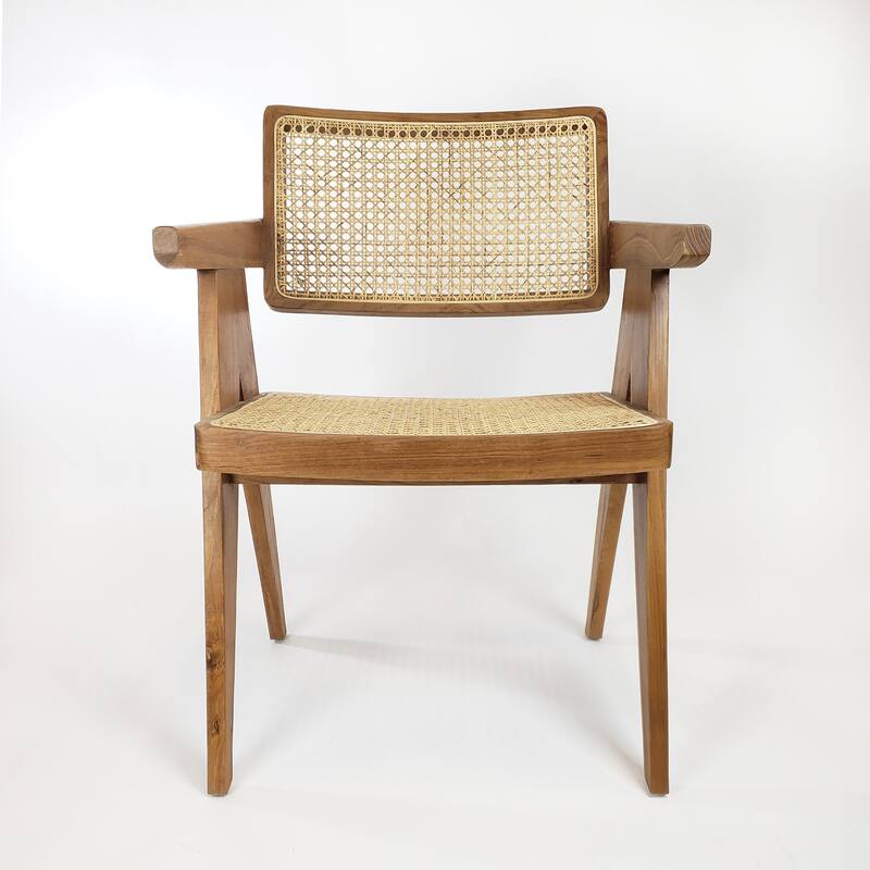Nacum Stained Teak Wood and Natural Rattan Modern Armchair