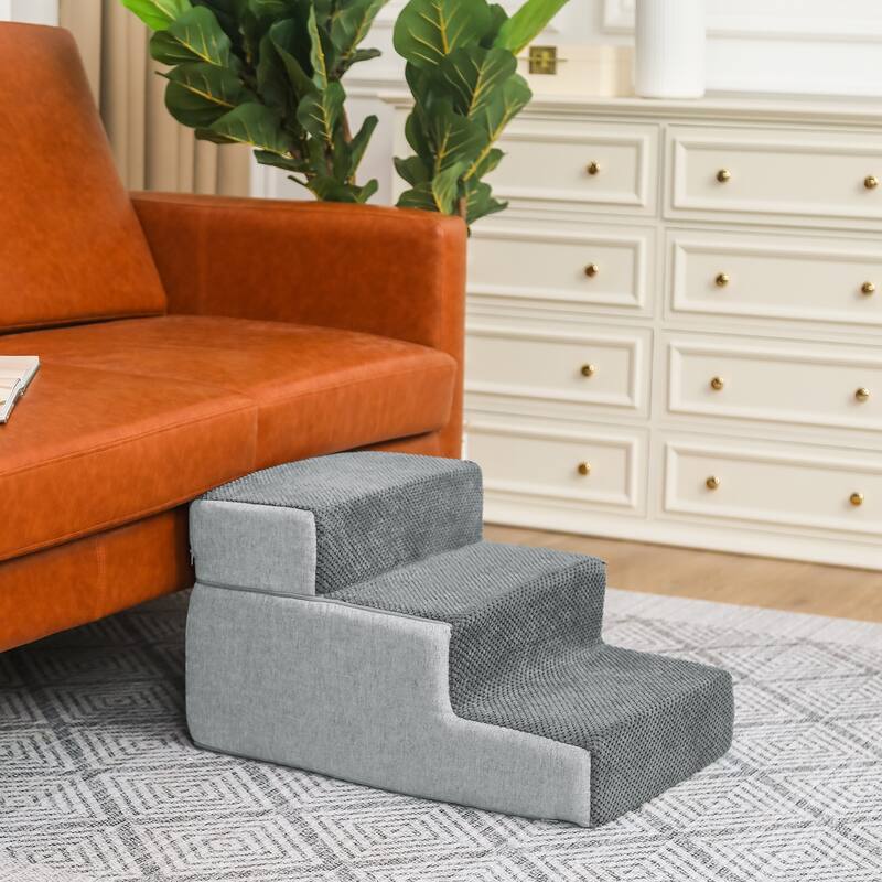 Adeco 3-Tier Dog Stairs Soft Foldable Dog Ramp with Removable Cover