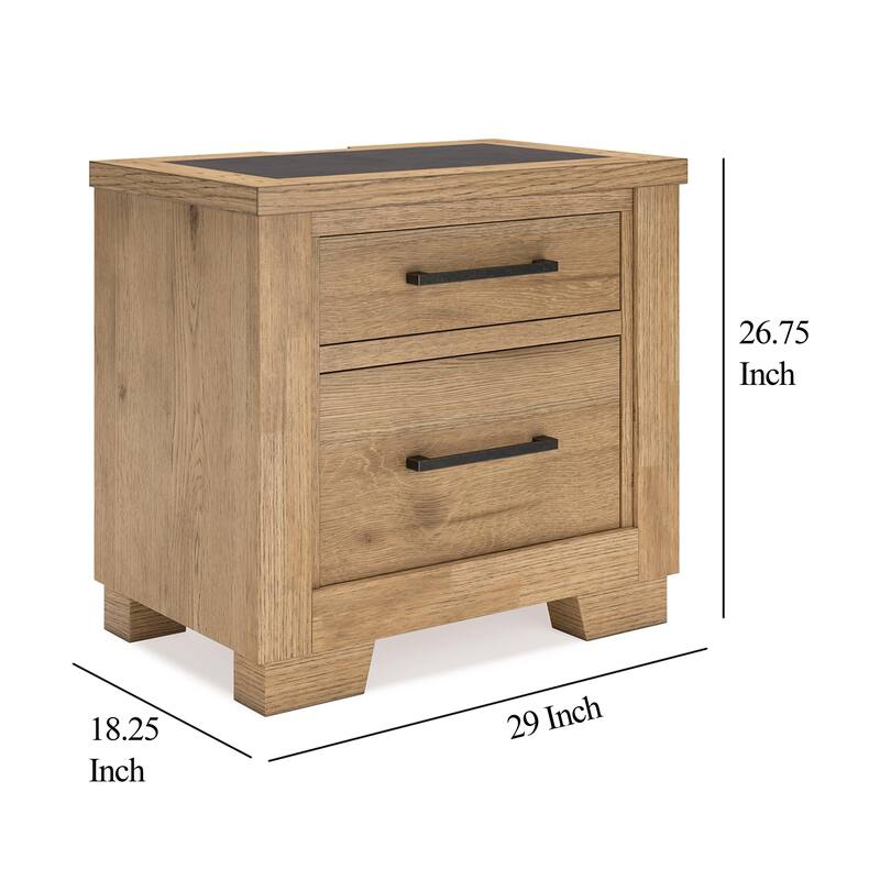 Dani Nightstand with 2 Drawers, 29 Inch, Rustic Brown Solid Hardwood