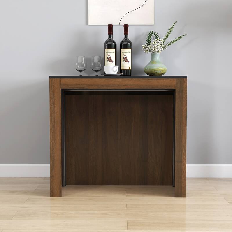 Contemporary Expandable Dining Table with Built-In Power Outlet‌ – Versatile Space-Saving Design with Storage