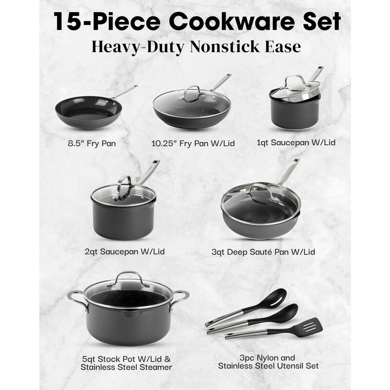 Gotham Steel Pro 15 Piece Nonstick Cookware Set with Utensils